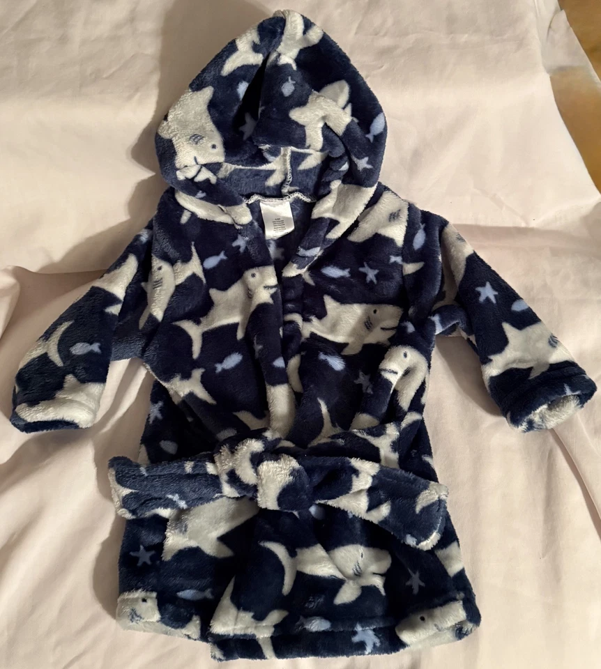 Albornoz con capucha tiburones felpa azul bebé niño Zak and Zoey, talla 0-9 m Foto 2 de 4