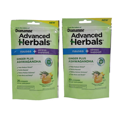2 PACK Advanced Herbals Nausea + Stress Support Lozenges w/Ginger 20ct Exp 04/26