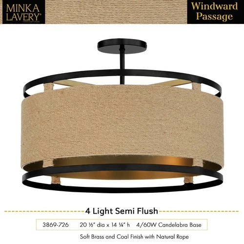 Minka Lavery 3869 Windward Passage 4 Light 21"W Semi-Flush Drum - Soft Brass / - Picture 9 of 9