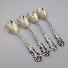 Dominick & Haff Mazarin Sterling Silver Ice Cream Forks - w/Monogram - Set of 4