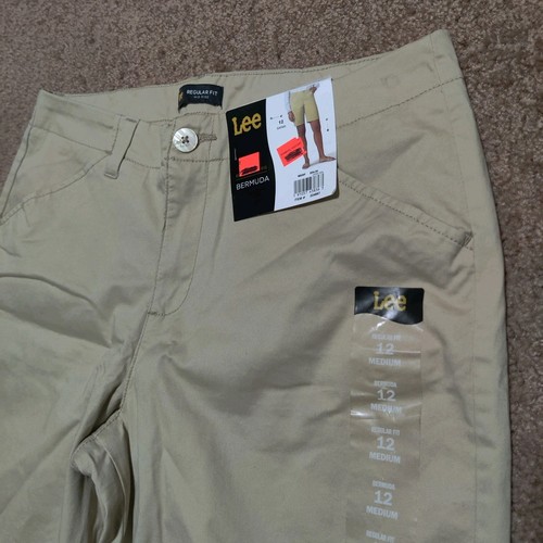 NWT Lee Shorts Womens 12 Medium Regular Fit Bermuda Pockets Beige Khaki
