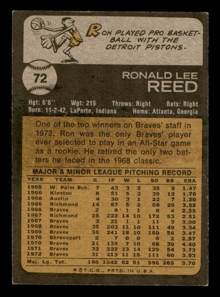 1973 Topps Baseball #72 Ronald Reed EX *d4 | eBay