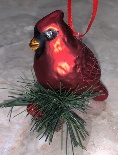 Juego de 7 adornos de rama de aguja de pino sentado en cardenal rojo vidrio soplado 4" - Imagen 4 de 11