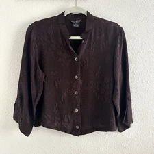 Citron Floral Brown Button Up Blouse Top - Women’s Size Small