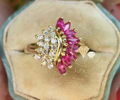2.5 CT Marquise Simulated Ruby Diamond Women Wedding Ring 14k Yellow Gold Plated