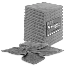Microfiber Towel Plush Cleaning Cloths 12-PK 16x16 Polish Wax Detailing Dry Car