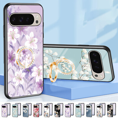 For Google Pixel 10 Pro XL/9A/8/Fold Ring Stand Cute Flower Termpered Glass Case