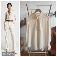 BNWT $280 REISS JULES RUFFLE TRIM BLOUSE SIZE AUS UK 14 SHIRT CREAM YELLOW LACE