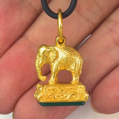 Anhänger Gold Vermeil Sterling Grün Chalzedon Elefant Dichtung Punziert 9.63 G - Bild 7 von 12