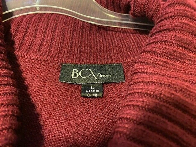 Vestido suéter para mujer BCX rojo gris negro rayas capucha cuello tejido Jr. Talla grande Foto 3 de 4