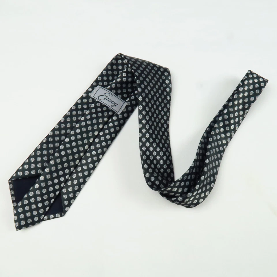 复古 Envoy 男式领带黑色白色花卉奖章 56x3 聚酯纤维 — 第 4/4 张图片