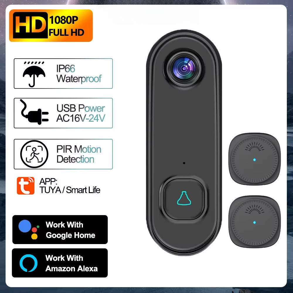 Video Doorbell Outdoor WIFI 1080P HD AC Power Phone Door Bell Cam Security Video-image