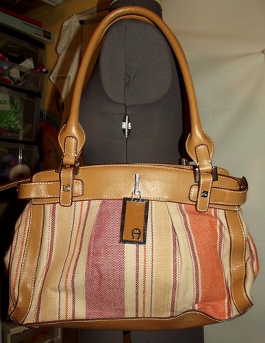 Etienne Aigner Naranja Bronceado recorte tejido de caída Marrón Cartera  Bolso de hombro Bolso grande | eBay