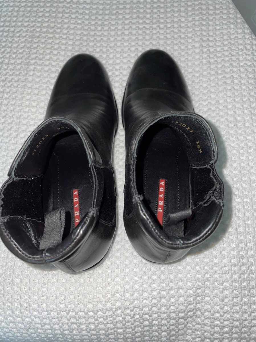 Prada Slip On Booties Boots Women's 38 1/2 Black Leather Prada Slip On Booties Boots Women's 38 1/2 Black Leather
