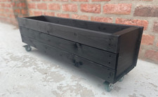 Rectangle Wooden Planter on Casters Plant Container Pot on Wheels Wheeled