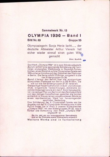 PHOTO CARD 1936 Olympics 1936 SONJA HENIE of Norway Won Gold Medals Large Card - Picture 2 of 3