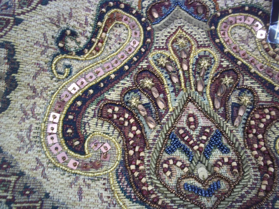 SASHA Women’s Bag Tan Paisley Beaded Design Strap Snap Closure 100% Cotton - Image 3 of 3