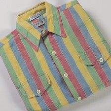 VTG CHRISTIAN DIOR HANDWOVEN TAILORED SHORT SLEEVE BUTTON SHIRT STRIPE 60s 70s M