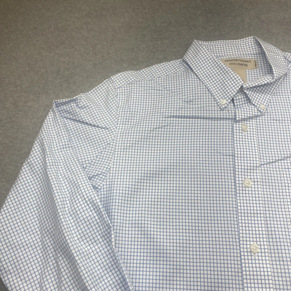 Duluth Trading Shirt Mens Large Tall Wrinkle Fighter Long Sleeve Blue Check - Image 4 of 4