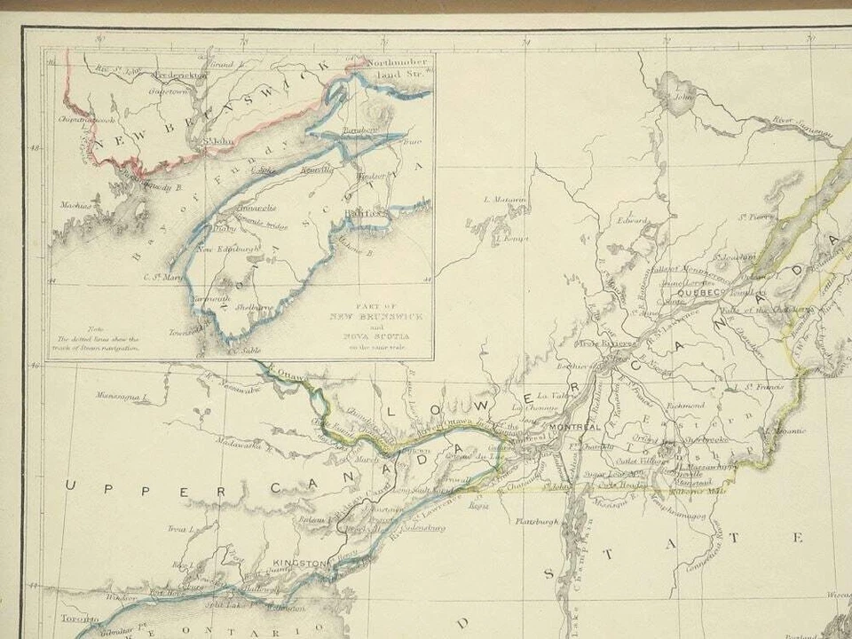 1850 MAP UPPER & LOWER CANADA FRAMED NEW BRUNSWICK NOVA SCOTIA W HUGHES - Image 2 of 4
