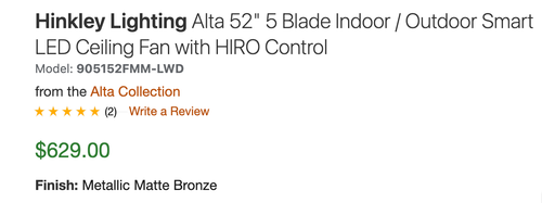 Hinkley Lighting 905152FMM-LWD Alta 52" 5 Blade Indoor / Outdoor - Bronze - Picture 2 of 6