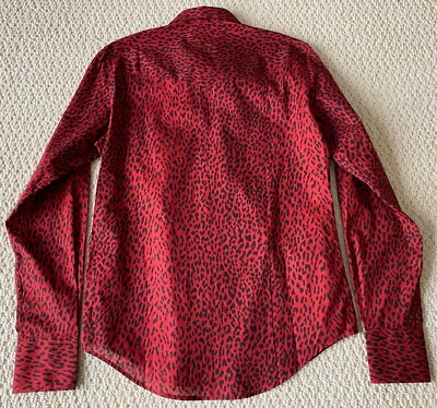 NWT Saint Laurent YSL Red Black Babycat Leopard Print Western Snap