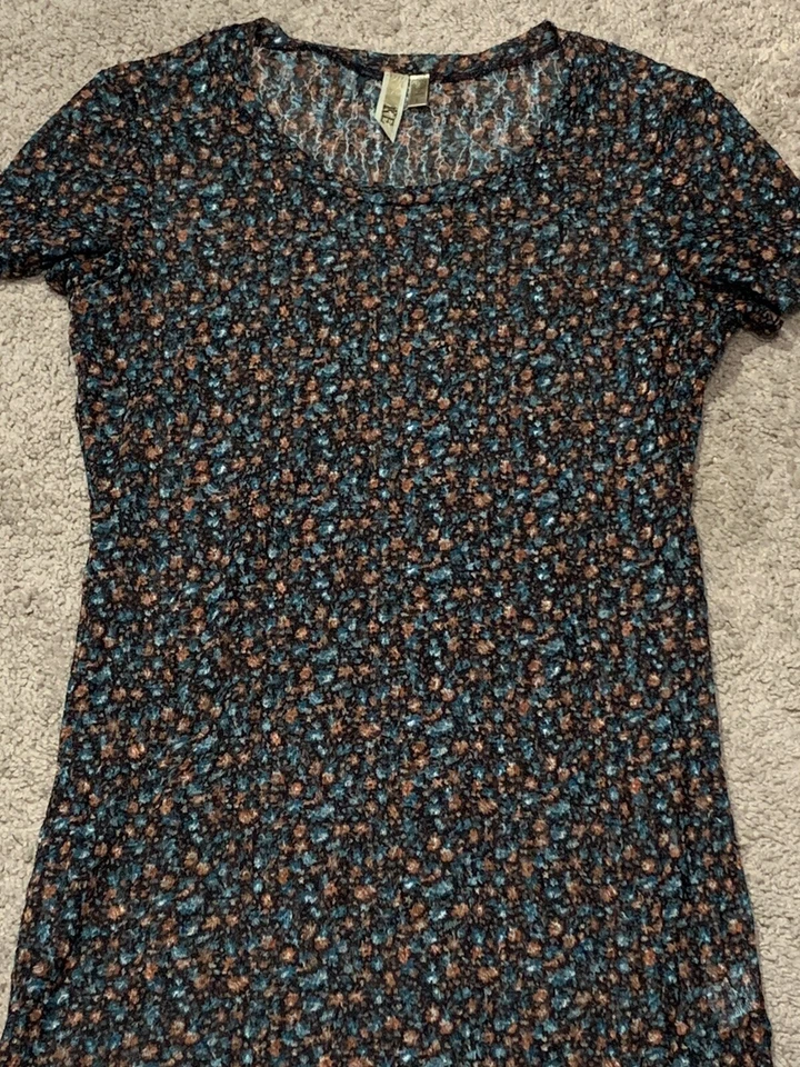 BKE Womens Shirt SIze Large Multicolor Floral Print Sheer Stretchy Top - Image 4 of 4