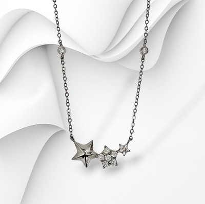925 Sterling Silber Stern Blumen Halskette Zirkonia Anhänger zierlich Damen