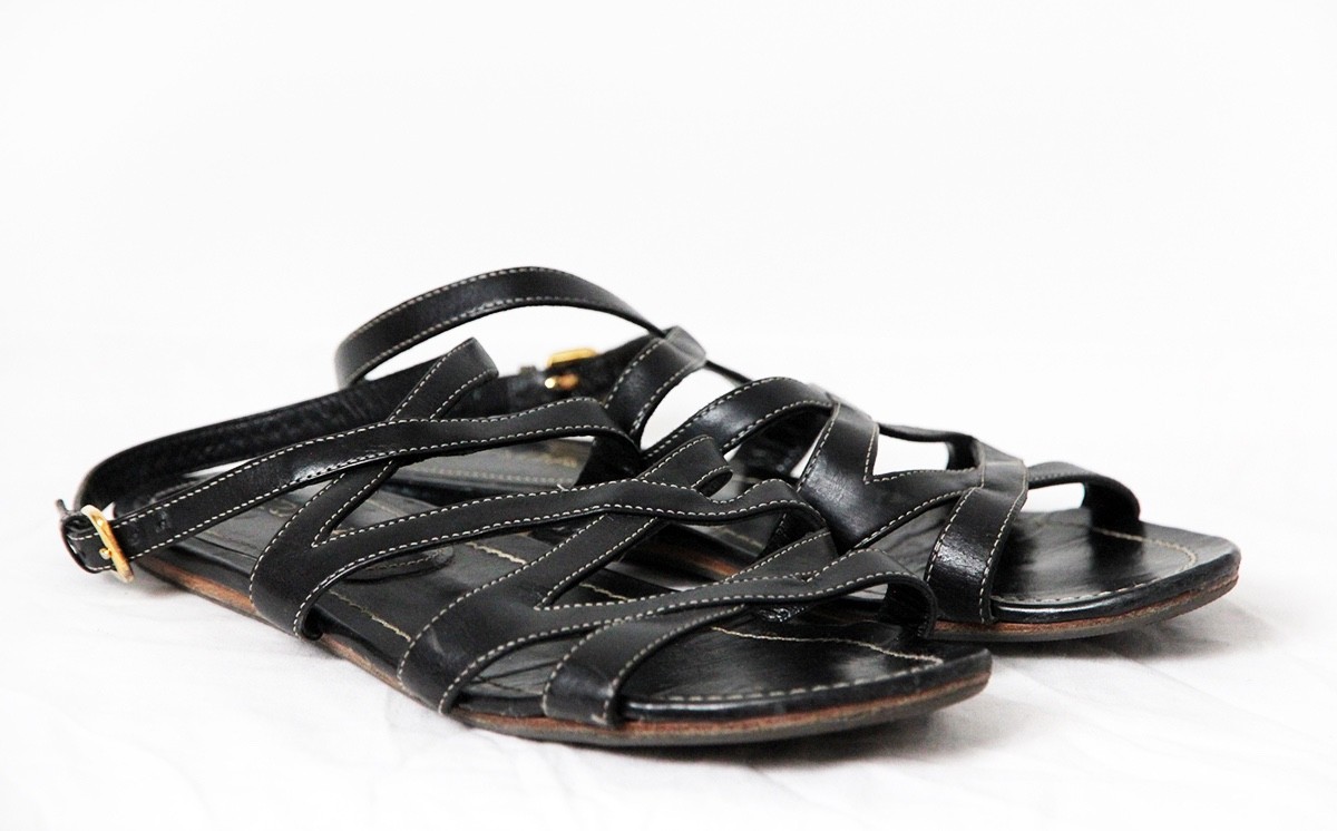 PRADA Black Leather Strap Strappy Flats Sandals – Size 37 US 7 thumbnail 4