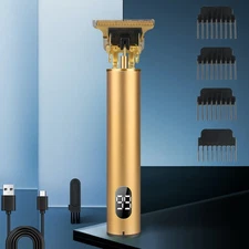 Men's Cordless Digital Display Frosted Gold Hair Trimmer with USB Charging