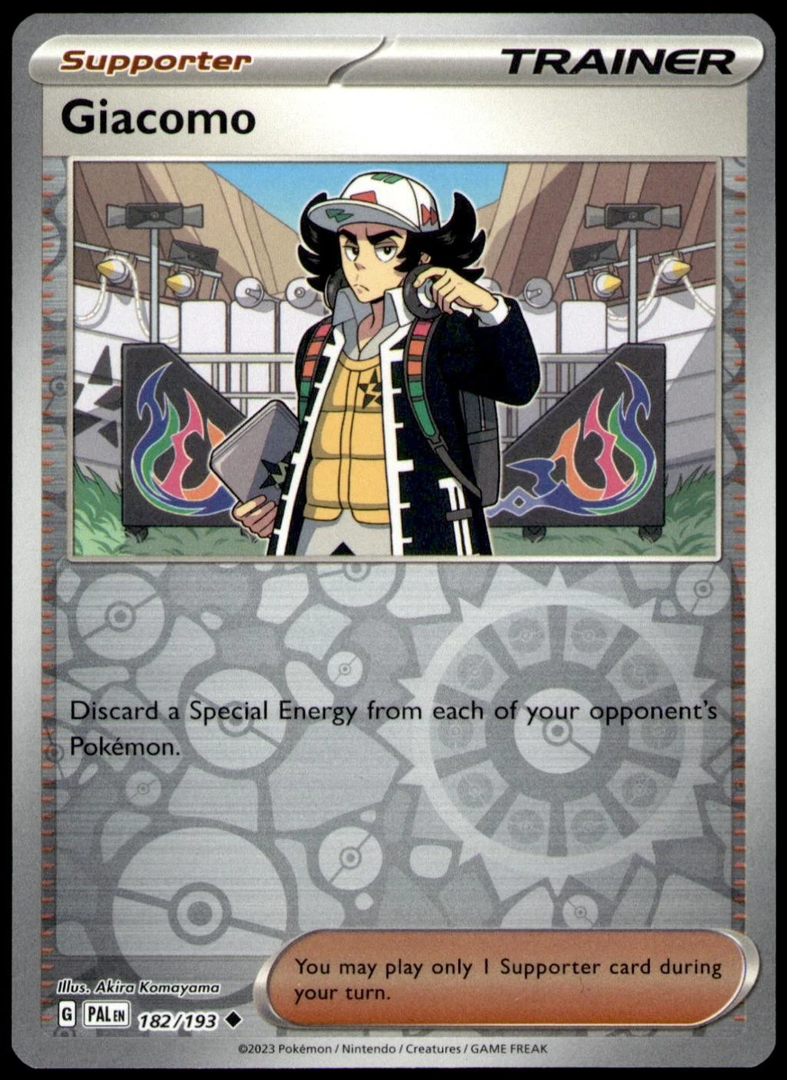 giacomo pokemon card price - 252/193 - Paldea Evolved Discard a Special Energy from each of your opponents PokmonYou may play only 1 Supporter card during your turn. Pokemon GIACOMO 138/131 Prismatic Evolutions