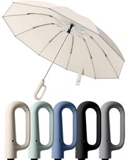 DYALE Travel Compact Inverted Umbrella with Ring Buckle, Large for Two, Beige