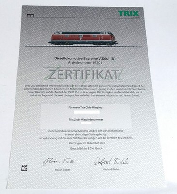 Trix Minitrix 16201 ZERTIFIKAT Spur N Diesellok BR V 200 116 DB DCC Digital Box