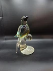 Vintage Murano Style Art Glass Blue & Amber Bird Figurine On Clear Swirl Base