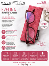 MagniVision by Foster Grant 2.00 Reading Glasses- Evelina with Case Brand New
