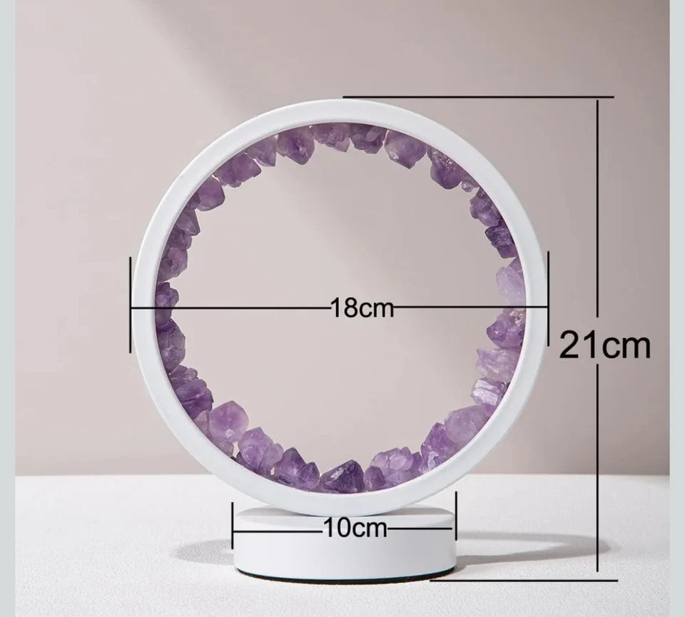 Luz nocturna redonda de cristal natural - amatista púrpura Foto 2 de 3