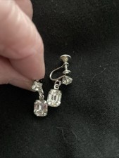 Coro Clear Rhinestone Dangle Drop Screw Back Earrings Silver Tone VTG Signed