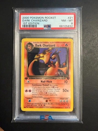 Pokemon Dark Charizard 1st Edition Non-Holo Rare 21/82 Team Rocket PSA 8 NM-MT