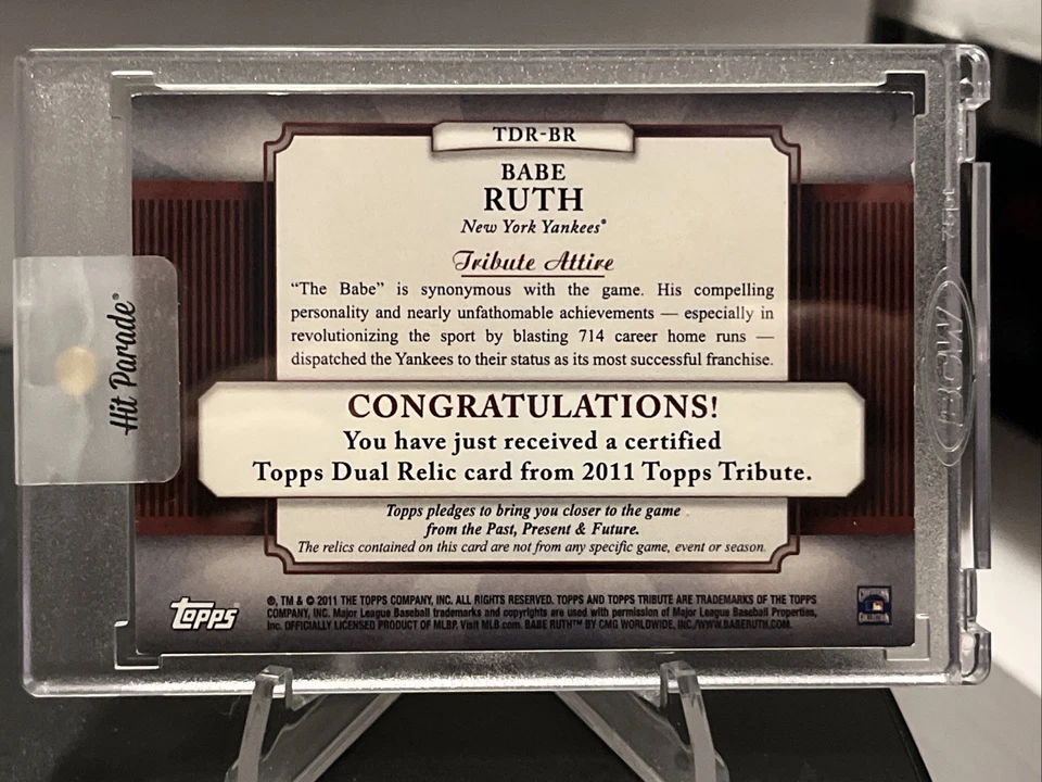 /99 BABE RUTH 2011 TOPPS TRIBUTE #TDR-BR TRIBUTE DUAL RELIC! GAME USED! YANKEES! - Image 4 of 4