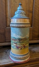 toller Krug Ansicht Arnstorf Zinndeckel 1 Liter Keramik Jugendstil TOPTEIL !!!