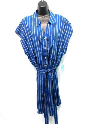 Draper James XXL 2X NWT Blue White Stripe Shirt Dress Short Sleeve Belted NEW