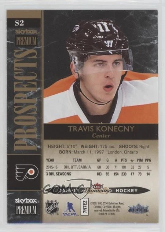 2016 Fleer Showcase SkyBox Premium Prospects /499 Travis Konecny #S2 Rookie RC - Image 2 of 2