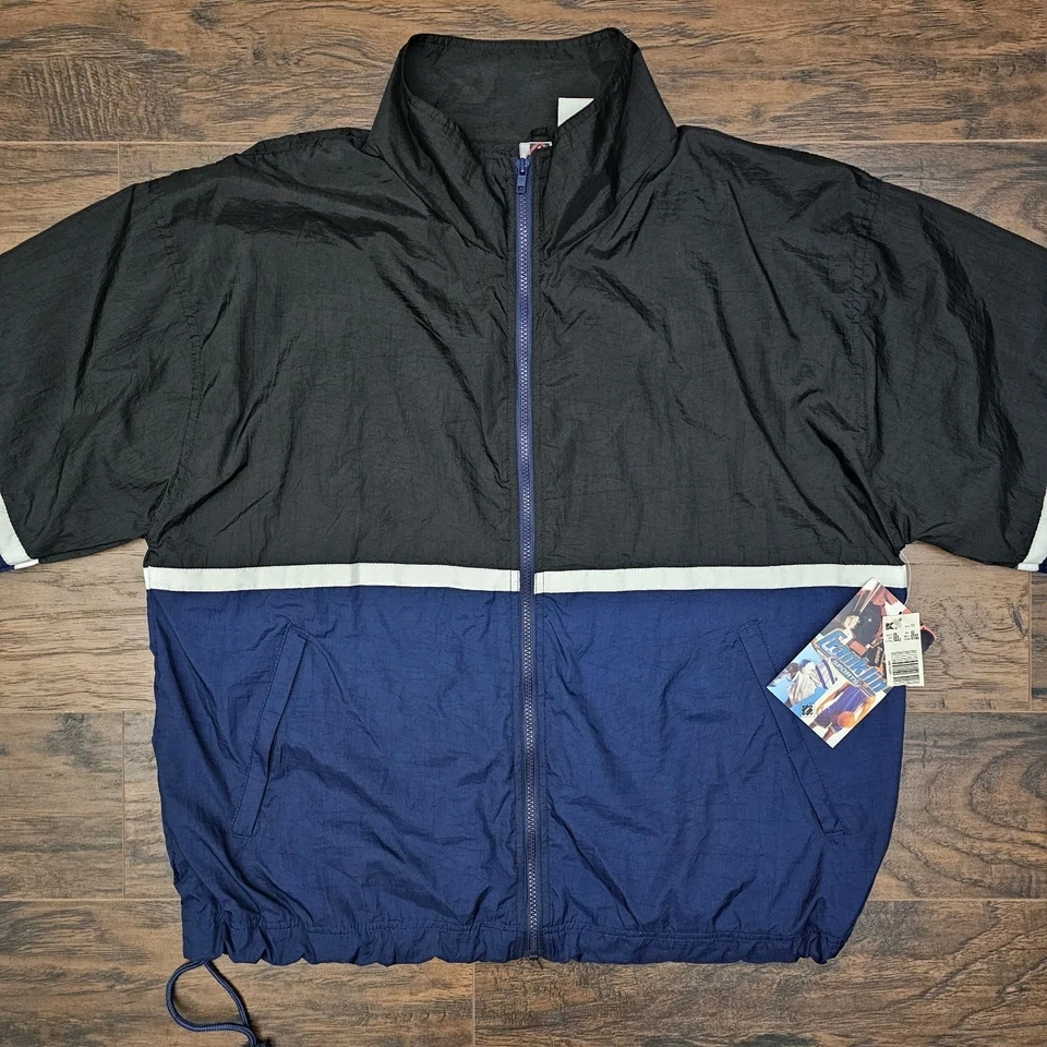 Chaqueta cortavientos grande deportiva vintage Kmart Franklin para hombre azul negra nueva con etiquetas Foto 3 de 4
