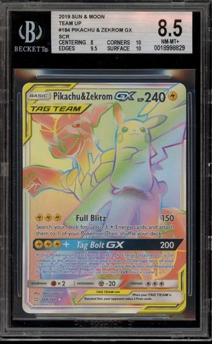 Pokemon Pikachu & Zekrom GX Team Up Secret Rare #184 BGS 8.5