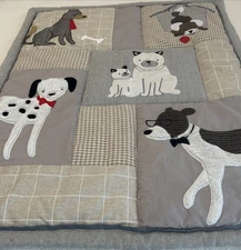 Lambs & Ivy Bow Wow Gray Tan Appliqued Dog Puppy Crib Quilt Target Baby Toddler