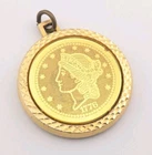 Vintage Gold Tone Replica 1776 $20 Twenty Gold Coin Pendant Lady Liberty