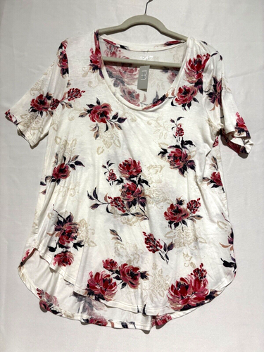 New Womens Floral Rose V-neck Short Sleeve T-Shirt Tops Ladies Boho Cottagecore