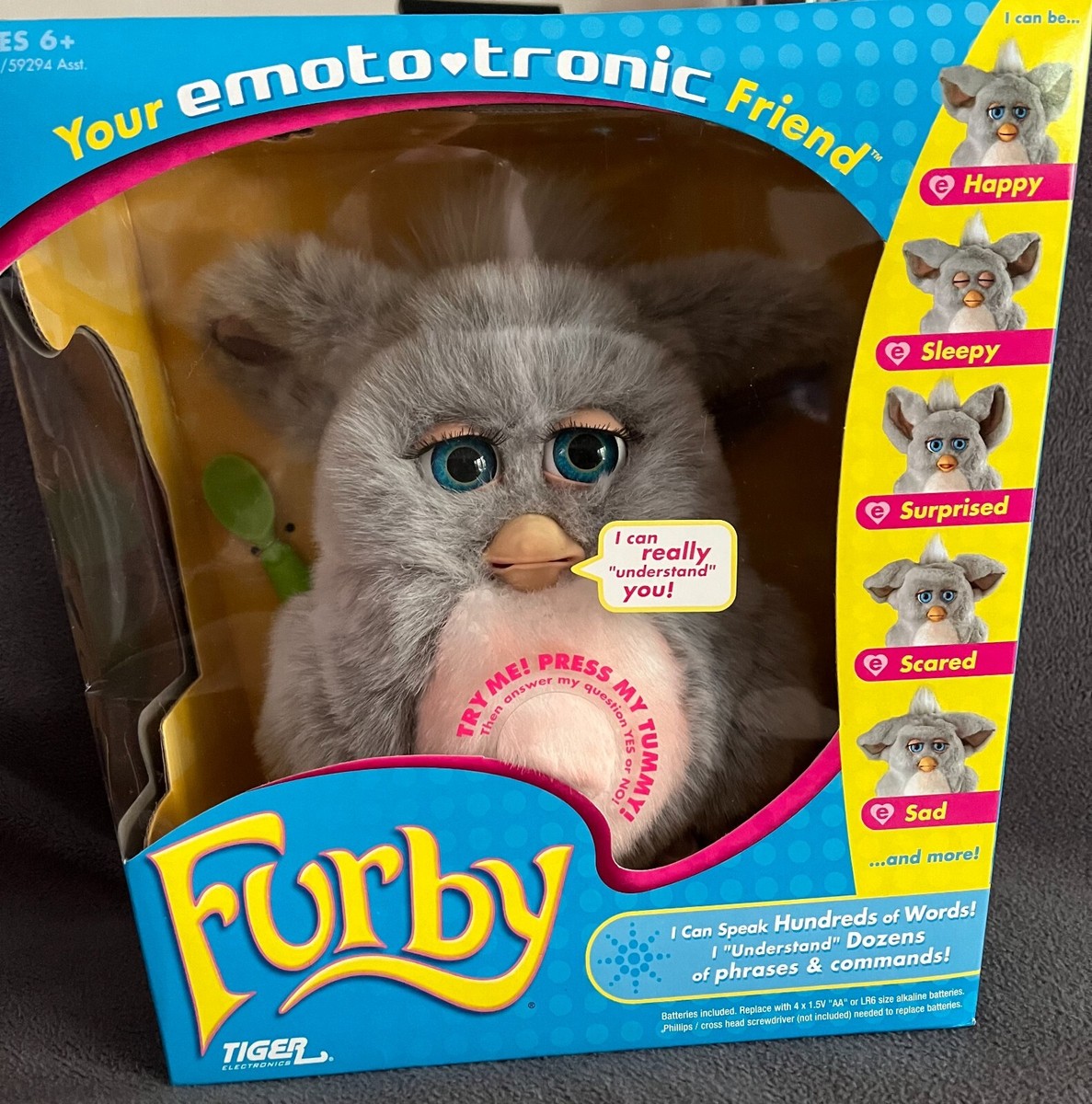 RARE 2005 Furby Your Emoto Tronic Friend Grey/Pink with Blue