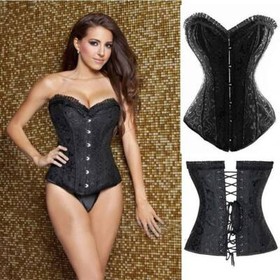 Women Lace Up Boned Bustier Corset Overbust Burlesque Waist Cincher Lingerie Top