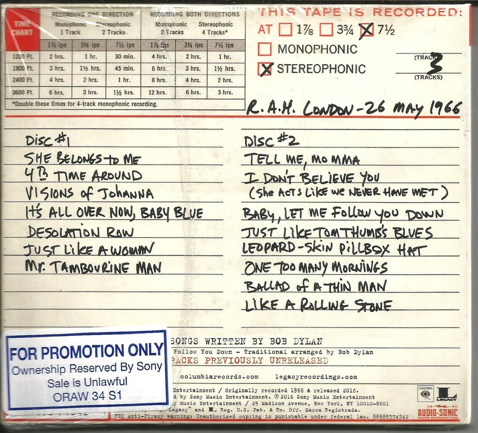 БОБ ДИЛАН Royal Albert Hall 1966 РЕДКАЯ ПРОМО ПРОШИТЫЙ ПРЕСС 2 CD ЗАПЕЧАТАННЫЙ 2016 - Изображение 2 из 2